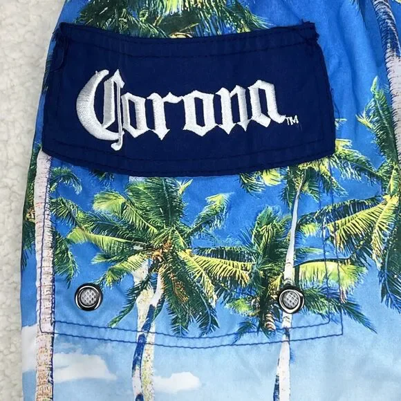 Corona Board Shorts Men's 38 Inseam 9.5" Palm Trees Lined Hawaiian Swim Beer - Picture 5 of 9